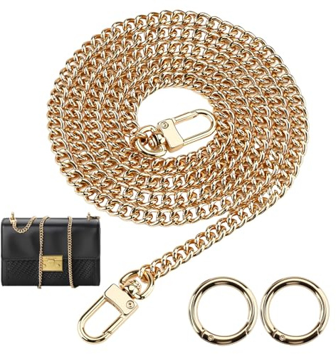 Cadena para Bolso Removable 120 cm Dorada,Correa Cadena con Hebilla Removible, Asa Cruzada para Cartera, Bolso de Mano o Bandolera, DIY