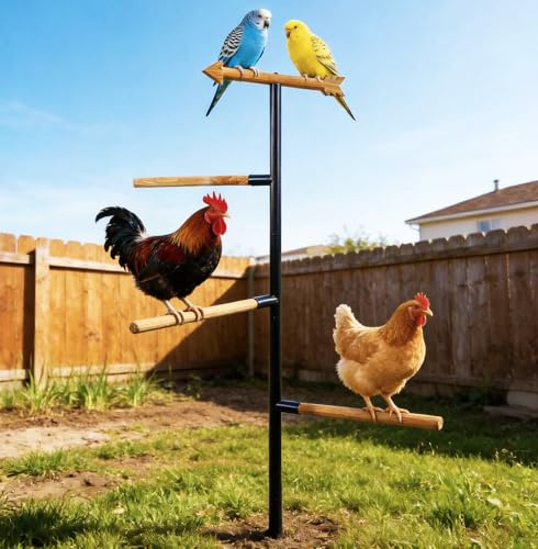 Tnstbiee Grande persico per pollo, trespolo in legno a 4 rami e giocattolo per parco giochi per uccelli, barre di pollo per Coop e cortile, 144,8 cm H x 41,9 cm R, spina a terra in metallo a 4 rebbi