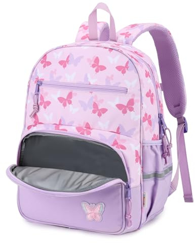 Kasgo Mochila Escolar Infantil para Niñas 5-8 Años, Mariposa Morada