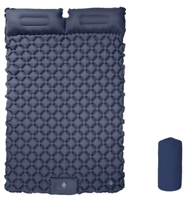 Materasso ad aria da campeggio doppio con cuscino, materassino gonfiabile per esterni, impermeabile e portatile (blu scuro, per letto matrimoniale)