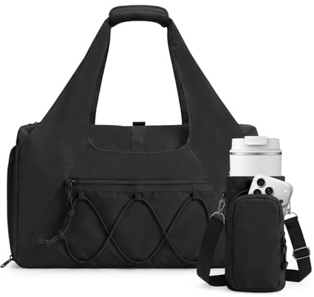 Flintronic Bolsa Gimnasio Deportiva Mujer, Bolsa de Viaje, Bolsa Gimnasio Grande con Bolsillo Zapatos y Humeda,Gym Bag con Soporte de Botella, para Yoga, Fitness, Viajes, Negro