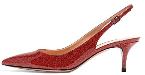 elashe Womens Pointed Toe Pumps 6.5cm Slingback Dress Court Shoes for Wedding Party Glitter Red EU43
