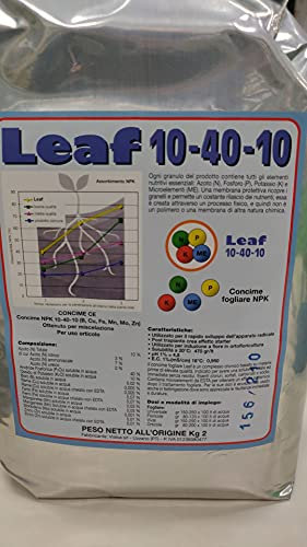 LEAF CONCIME 10-40-10 KG.2 Concime NPK FERTILIZZANTE CONCIME idrosolubile e fogliare per tutti i tipi di piante ORTO E GIARDINO