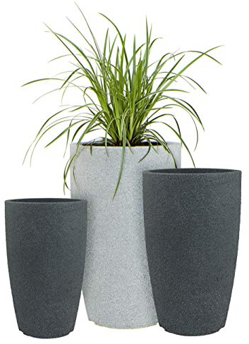 Pflanzwerk® Pot de Fleur Fibre de Verre Pipe Plastique 44cm Gris Jardinière antigel* *Protection UV* *Qualité européenne*