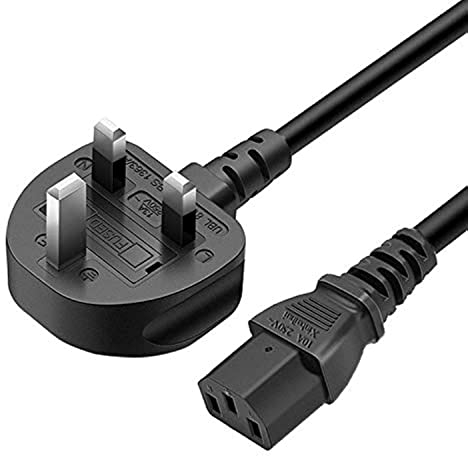 UXWEN Monitor Power Cable UK for Samsung, Dell, Sony, HP, LED LCD Smart TV, 250V 10A 3 Prong Kettle Lead 5FT IEC C13 Universal AC Power Cord Replacement for PC, Monitor, Printer (1.5M/5FT)