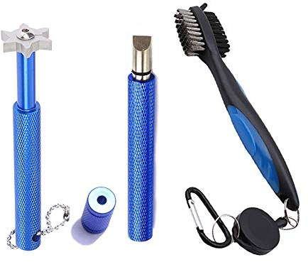 VIPMOON 3 Pcs Golf Clubs Groover Golfschläger Bürste Golf Reinigungsbürste mit Groove Spitzer Set Golf Clean Werkzeug Set für Schlägerflächen Rillen, Golftasche, Schuh, Blau
