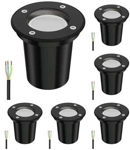 ledscom.de 6 st. markinbyggnadslampa BOLI för utomhusbruk, IP67, svart, rund, 108mm Ø inkl. LED-lampa 500lm varmvit