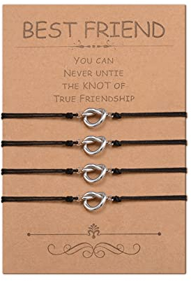 MANVEN 4 Stück Bester Freund Armband Pinky Versprechen Passende Langstrecken Handgefertigte Herz Edelstahl Armbänder Geschenk für Frauen Mädchen Mama Familie