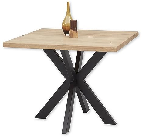 Micky Esstisch Massivholz Eiche - Quadratischer Esszimmertisch mit sternförmigem Metallgestell für Ihr Esszimmer - 100 x 76 x 100 cm (B/H/T)