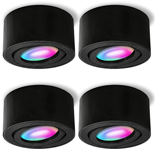 SSC-LUXon 4 Stück CELI-1B Aufbaustrahler schwarz gebürstet schwenkbar mit Smart WiFi RGB+ LED - Deckenleuchte Steuerung per App & Sprache