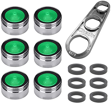 M18/M20/M22/M24/M28 Strahlregler Mischdüse, 7-teiliges Set Wasserhahn Bubbler, Mischpatrone Armaturensieb, Honeycomb verchromt - Außengewinde, Ersatzbelüfter (M20*6+Schlüssel)