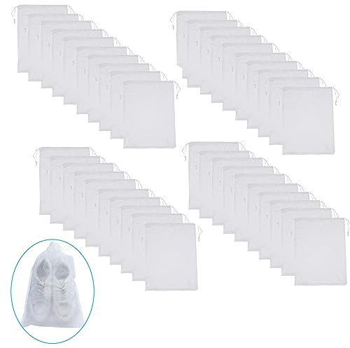 Eowppue 50 Pcs Shoe Bags for Travel Portable Drawstring Shoes Storage Bags Dust Proof Pouch Space Organizer for Men Women Daily and Travel Use Large Size 48 * 32cm(18.9 * 12.6 inch)