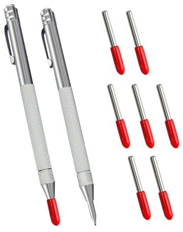 HERKINDNESS Anreissnadel Metall, 2 Stück Anreißnadel mit 7 Zusätzlichen Stiftspitzen aus Wolframkarbid, Reißnadel mit Magnet mit Anti-Rutsch-Rändelung, für Holz, Keramik, Glas