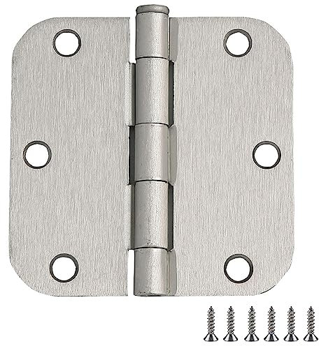 Design House Door Hinges for Interior Doors 6-Pack 3.5-inch x 3.5-inch – Rounded 5/8-inch Radius Steel Door Hinge – Satin Nickel – Fits Standard Doors – Design House 189688