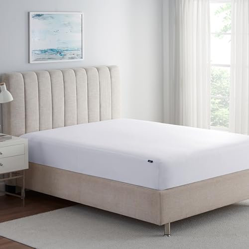 Serta Power Guard Mattress Encasement, 60 x 80, Quiet, Breathable and Waterproof Mattress Protector with Zipper, 18 Elastic Deep Pocket for Secure Fit, Queen Mattress Pad, White