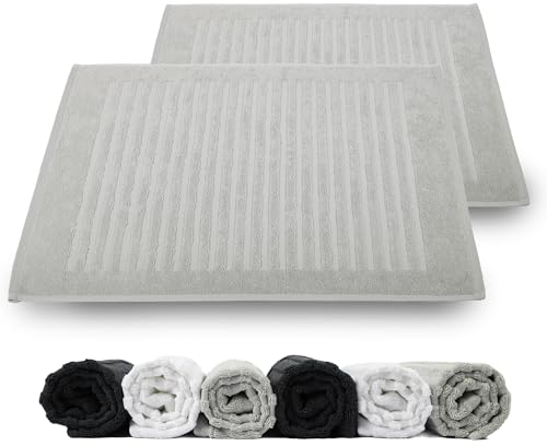 Rinsl Duschvorleger Badvorleger 2er Set | 100% Baumwolle Frottee 700 g/m² | Badematte Schnelltrocknend Maschinenwaschbar Wasserabsorbierend hell grau (Silbergrau, 50 x 70 cm 2er Pack)