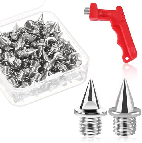 JULMELON 6mm Spikes, 60 Stück für Schuhe, Carbonstahl Nägel Mit Spikeschlüssel, Silber Schuhspikes für Leichtathletik, Weitspringen, Laufen, Wandern