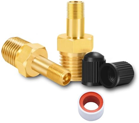 GODESON 1/4 NPT Tank Valve, Anti-Corrosion Brass Schrader Valve with 1/4 Male NPT,Using with Air Compressor Tanks with Sealing Caps (Pack of 2)