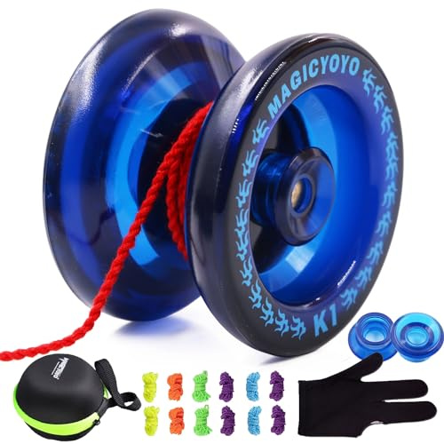 MAGICYOYO K1 Pro Yoyo Responsif Idéal pour Enfants, Adultes et Débutants, en Plastique Yo Yo Ball avec + Sac+ Ensemble de 12 Cordes yoyos, Bleu Profond