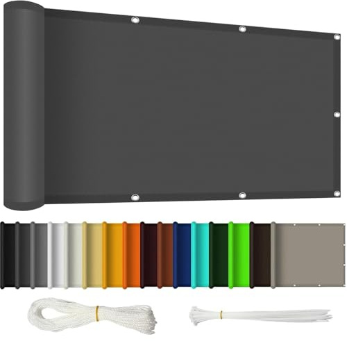 Pantalla para Balcón 190 x 340 cm Resistiente Al Viento y Polvo Revestimiento para Balcón con Ataduras de Cables para Patio Al Aire Libre Apartamento, Patio, Gris Oscuro