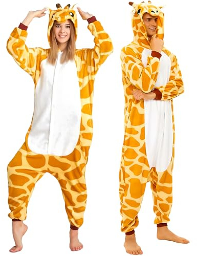 Giraffe Pyjama Onesie Adulte Animaux Déguisement Carnaval- Unisexe Pyjamas Animal Costume Pilou Combinaison Vêtements Tenue Polaire Sleepwear Jumpsuit Femme Homme Cosplay Fête Halloween Loungewear