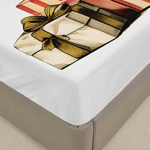 Treer Weihnachten Spannbettlaken Spannbetttuch Bett, Polyester Weiche Bettlaken Ultra-Tiefe Matratzenschoner für Bettw Sche bis 30cm Matratzenschoner (90 * 200+30cm,Weihnachten)
