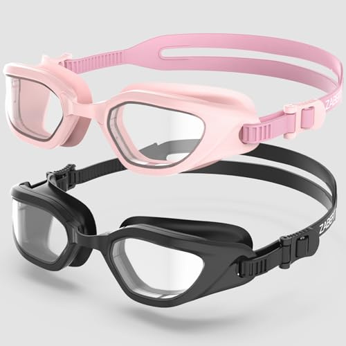 ZABERT 2 Pack Swim Goggles for Men Women Adult, W2 Swimming Goggles Anti-fog UV Protection No Leaking, Black Clear Pink