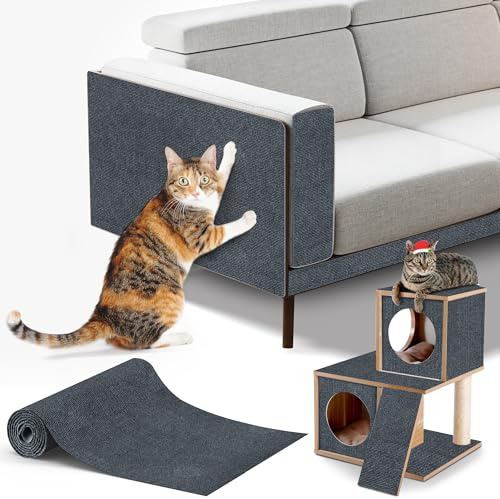 Cat Scratching Mat, Self-Adhesive Furniture Protector, Anti-Scratch Pad for Sofa, Couch and Wall (Dark grey, 40x60cm)