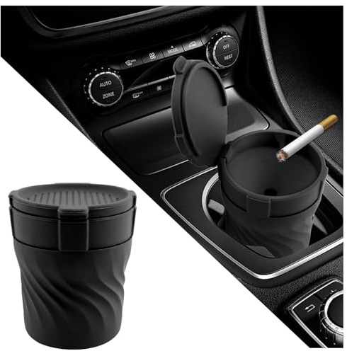 Car Silicone Ashtray,Drop-Proof & Non-Breakable Smokeless Car Ashtrays for Cup Holder Smell Proof with Separate Design,Portable Cars Ashtrays with Lid as Cars Trash Can (Black)
