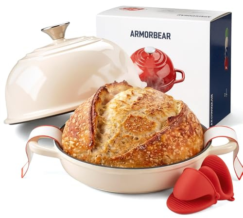 Armorbear Dutch Oven for Bread Making-5QT Cast Iron Sourdough Dutch Oven Pot with Lid, Enameled Round Cast Iron Bread Pot with Dome Lid for Homemade, Gifts for Sourdough Bakers, White