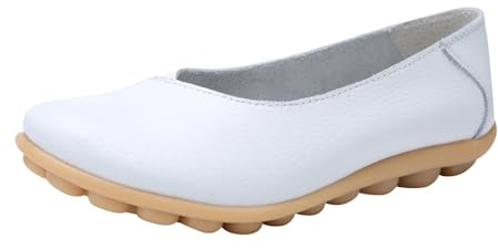 Xbemkste Ballerinas Women's Flat Shoes Leather Round Toe Ballet Shoes Slip On Walking Shoes Comfortable Non-Slip Summer Shoes Casual Style for Walks, Everyday, Office
