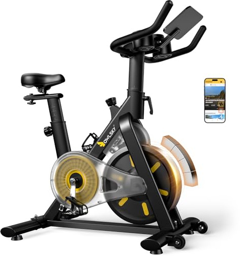 OWLSKY Exercise Bike with APP, Magnetic Resistance Indoor Cycling Bike, 300 lbs Capacity Quiet Stationary Bike for Home Gym Cardio Workout