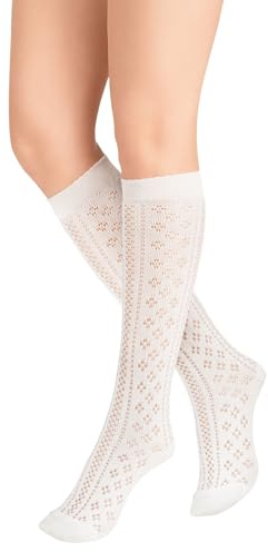 wlertcop 2 Pairs Womens White Socks Elegant Women's Traditional Knee Socks Dress Stockings Traditional Stockings Crochet Look Bracelet Lace for Women Weddings Sports Leisure and Parties