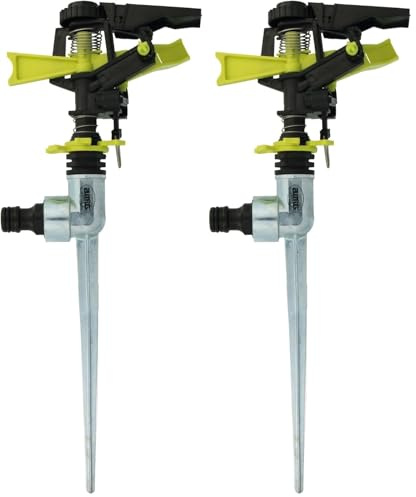 Amig - Irrigatore Settoriale con Testa | Spiedino Metallico Ideale per Inchiodare sul Prato | 300 mm | Superficie di Irrigazione fino a 243 m² | Plastica ABS | Verde Pistacchio e Nero
