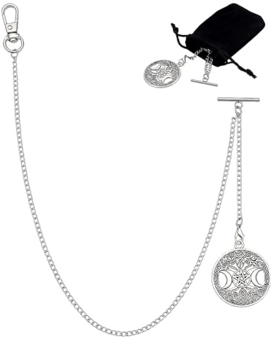 PH PandaHall Chaîne de Montre de Poche 49.2cm Chaîne de Gousset en Alliage avec Pendentif Lune étoiles, Chaîne de Gilet de Montre pour Hommes Costume Mariage Cadeau Fête des Pères, Platine