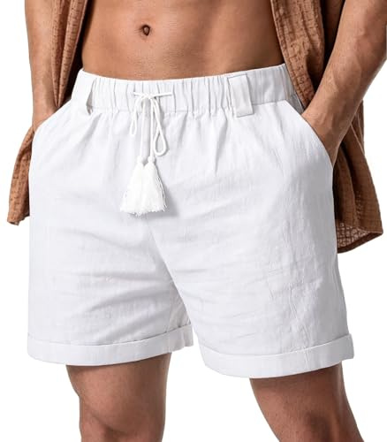 Zetieny Pantalones Cortos de Algodón para Hombre Pantalón Corto Informales con Cintura Elástica Bermudas Shorts con Bolsillos