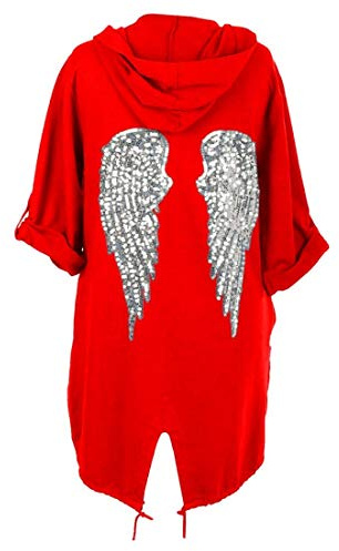 Janisramone Femmes Dames Nouveau Paillette Ange Ailes Retour Baggy Oversized Sweat à Capuche Cardigan Veste Sweat-Shirt Haut