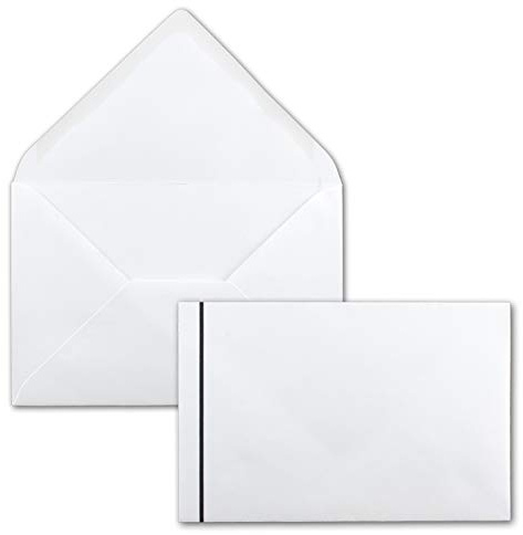 Buste bianche per lutto con trattino nero, 25 pezzi, formato DIN C6, 114 x 162 mm, incollaggio a umido, senza finestra, per funerali, annunci di lutto, ringraziamenti, condoglianze, condoglianze