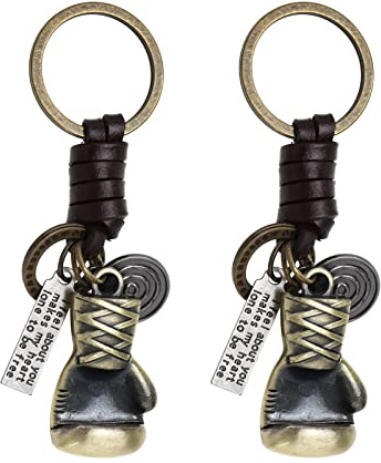 YINETTECH 2 llaveros de guante de boxeo vintage de cuero de bronce para deportes, pequeños regalos sorpresa, accesorios de regalo para mujeres y hombres