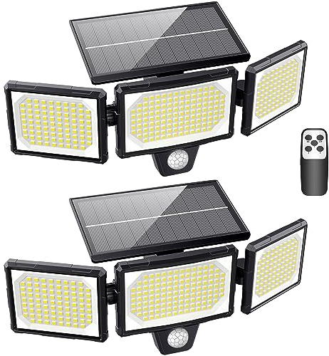 [Lot de 2] Lampes Solaires Extérieur Puissante - 304LED Projecteur Lumière Solaire Extérieure avec Détecteur de Mouvement, 320°éclairage Grand Angle IP65 Solaire éclairage Mural d'extérieur