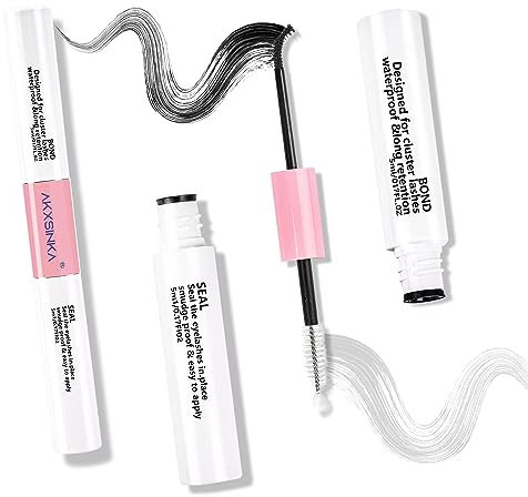 AKXSINKA Lash Bond and Seal, Bond & Seal Cluster Lash Glue for DIY Eyelash Extension, Strong Hold 72 Hours eyelash bond waterproof for sensitive eyes