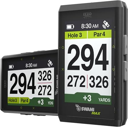 IZZO Golf Swami MAX Unidad GPS de Mano, telémetro GPS con Pantalla a Color Grande de Gran tamaño para medir distancias de Golf, Color Negro