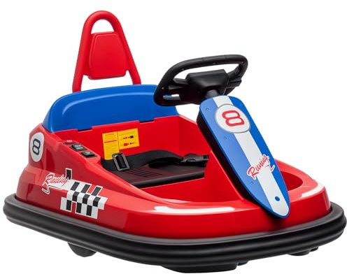 HOMCOM Kids Bumper Car 360° Rotation Spin Waltzer Car 6V Electric Ride On Car with 2 Speeds, Music, Lights for 18-48 Months - Red