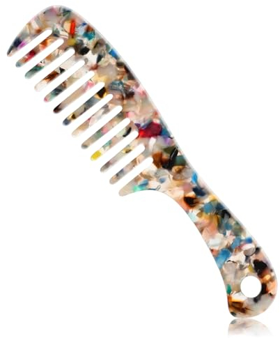 Großer Kamm mit großen Zähnen für lockiges Haar für Damen Professioneller Entwirrungskamm Antistatische Pflege Bürste Mit Griff Lange Nasse Locken (Blumen)