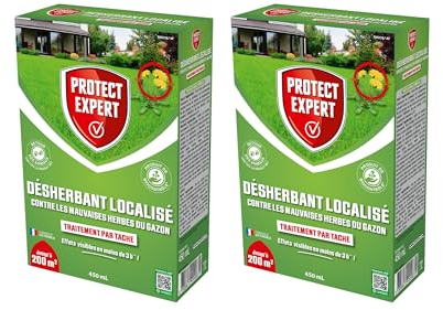 PROTECT EXPERT 2 Désherbants Concentrés Localisés Contre Les Mauvaises Herbes Du Gazon - 2x450ml - Soit 200 m² - Non Sélectif - Bidons Doseurs DG400X2