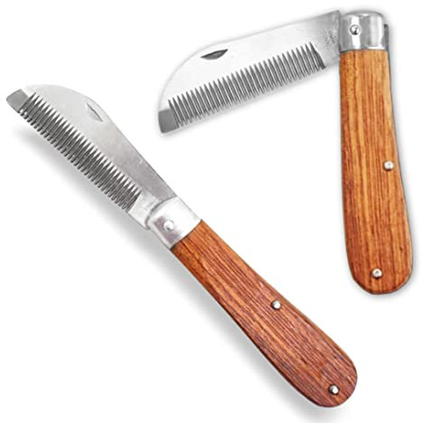Pferdelinis Cuchillo de deformación para caballos, cuchillo de pelea, longitud de 18 cm, peine para crines con mango de madera, plegable, acero inoxidable (3)
