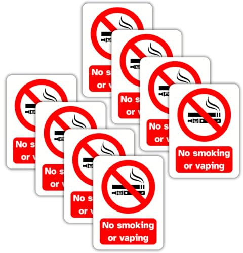 No Smoking or Vaping Vinyl Signs, 75mm x 100mm, Self-Adhesive Stickers, Waterproof, Indoor/Outdoor Use, Safety Warning Sign, C&J Goods (No smoking and vaping, 8 Pack)