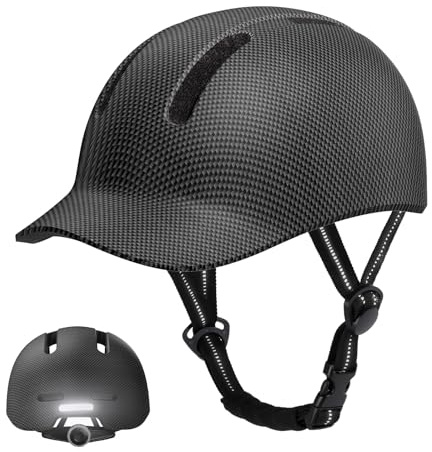 KINGLEAD Casco de Bicicleta, Casco Urbano Commuter, Elegante Casco de Bicicleta para Hombre y Mujer, para Ciclismo, Trekking, Ciudad, Scooter, Casco Ajustable (Fibra di carbonio, XL:60-62CM)