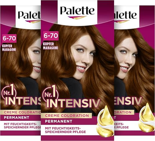 Palette Intensiv Creme Coloration 6-70 Copper Mahogany (3 x 115 ml), permanente Haarfarbe für leuchtende, langanhaltende Farbbrillanz & 100% Grauabdeckung