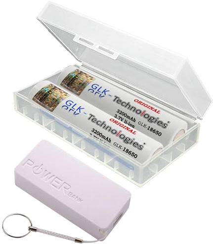 GLK-Technologies® G2PB18650 Ladegerät mit x2 3200 mAh 3,7V High Power Flat Top Akku 2026 BJ (Mit Flat Top)